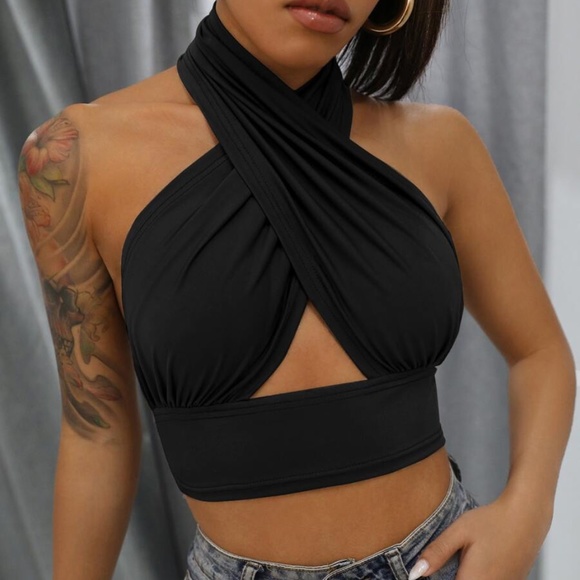 Boho Mint Green Ruffle Wrap Halter Crop Top - Picture 9 of 11